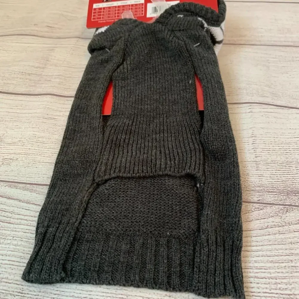 Friends Forever Gray and White Snowflake Dog Sweater with Pom Pom Hoodie Size S
